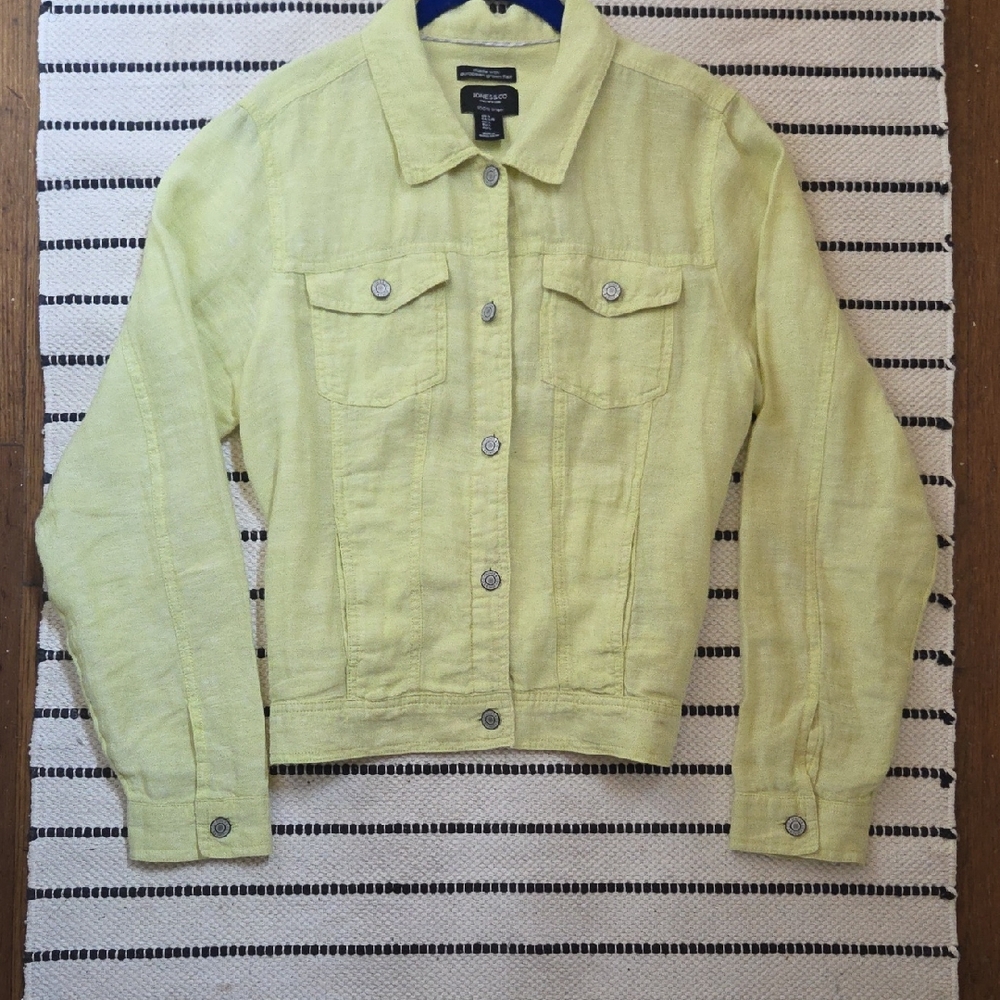 Linen Blend Light Yellow Jean Jacket by Jones & Co.